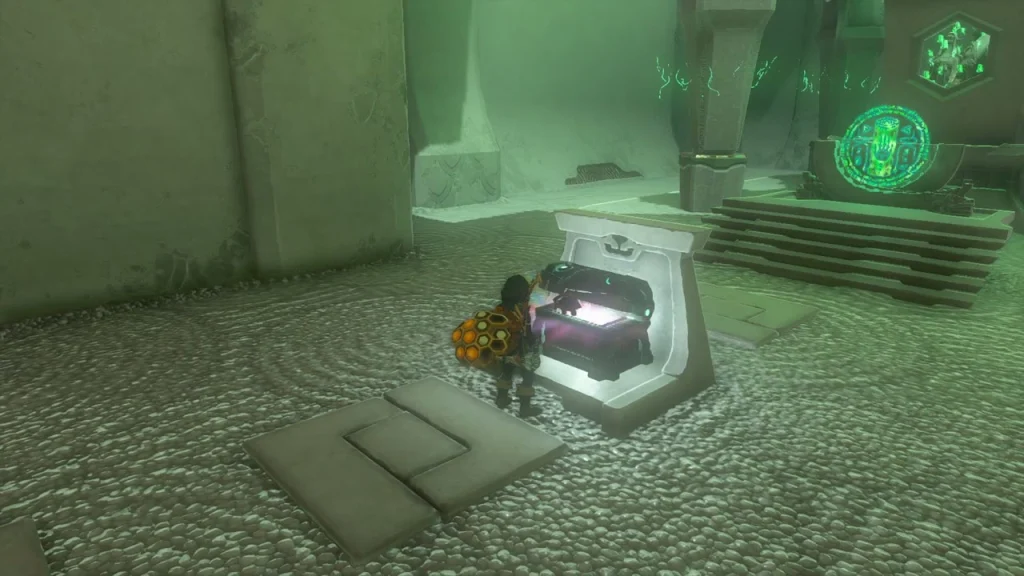 Chest open on a stone step in the final room Chest open on a stone step in the final room