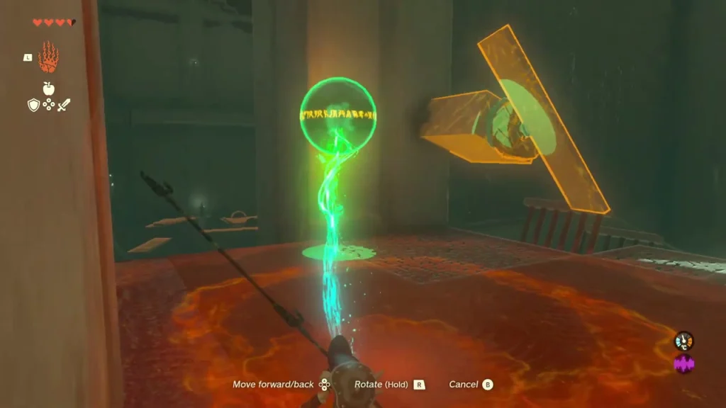 Ball lifted free of the block above the lava floor Ball lifted free of the block above the lava floor