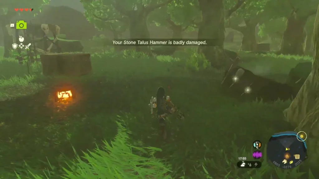 Small skull-topped Bokoblin lookout with a brazier and a wooden crate in the woods Small skull-topped Bokoblin lookout with a brazier and a wooden crate in the woods