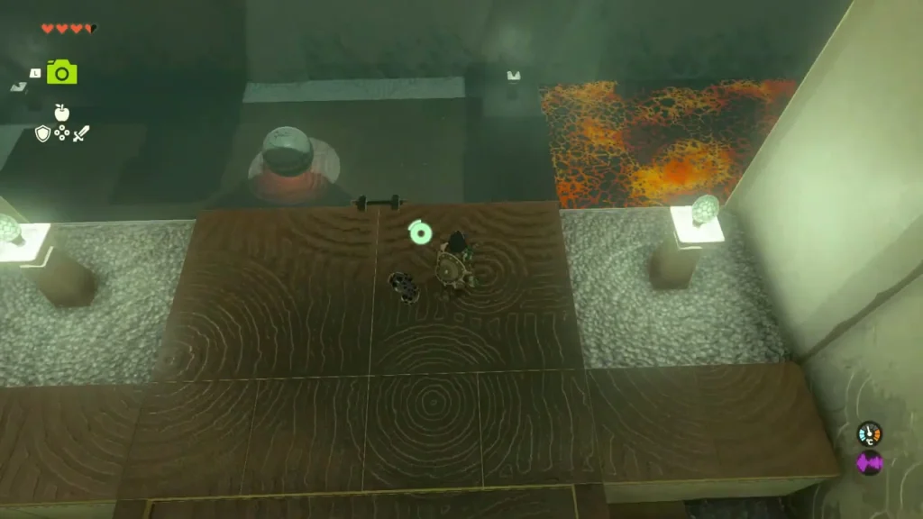 First room with a lava pool beyond a flat stone floor First room with a lava pool beyond a flat stone floor