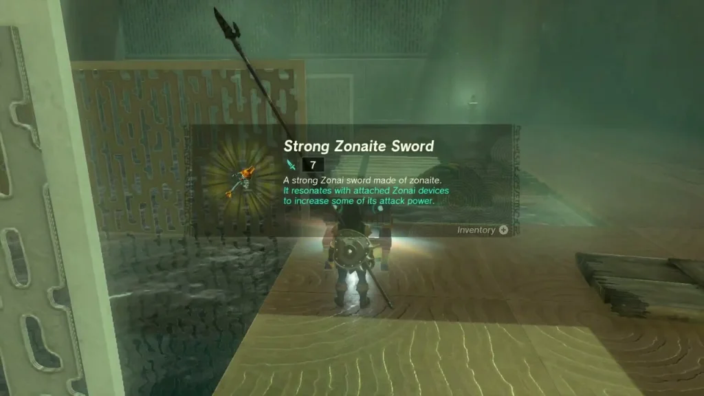 Item box reading Strong Zonaite Sword over the opened chest Item box reading Strong Zonaite Sword over the opened chest