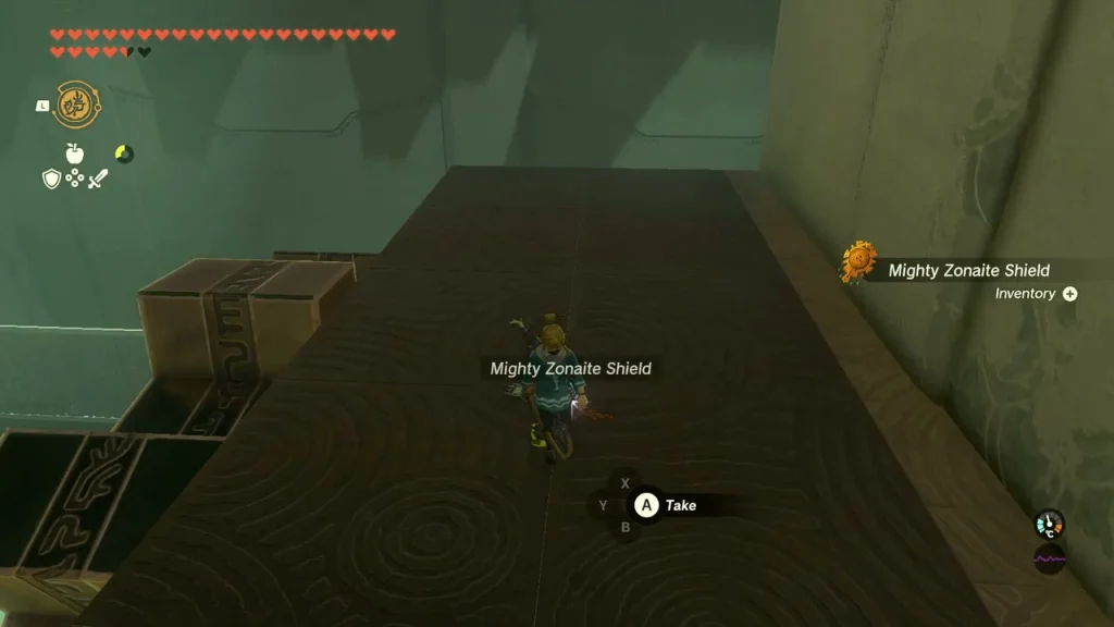 Mighty Zonaite Shield lying on the floor after the chest is opened
