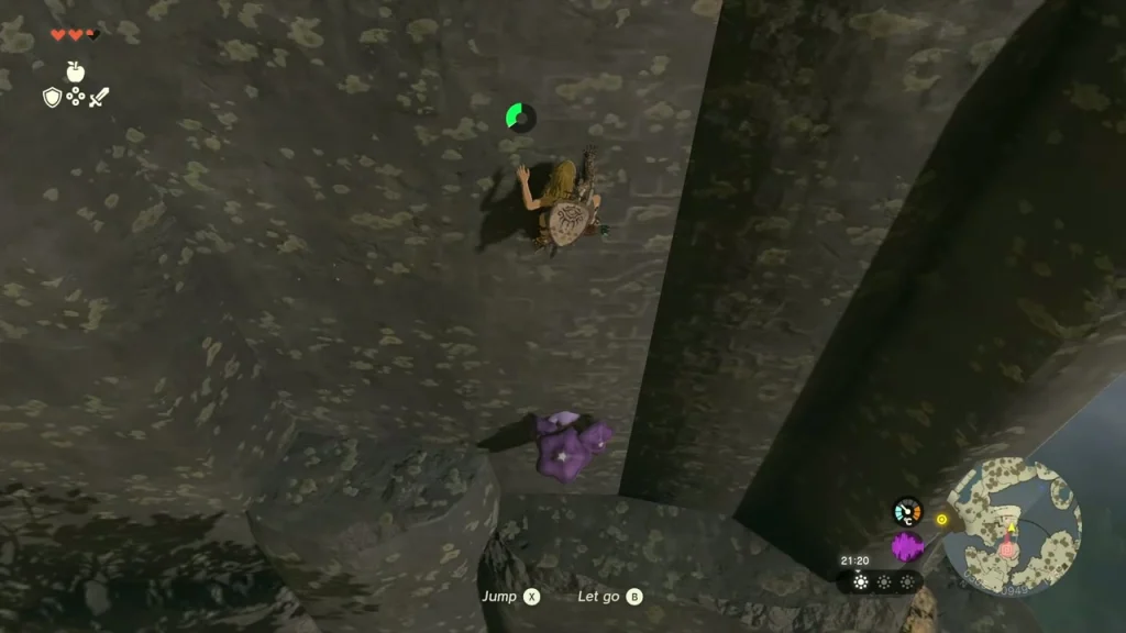 Dark rock wall below the shrine with a purple Rushroom growing at its base Dark rock wall below the shrine with a purple Rushroom growing at its base