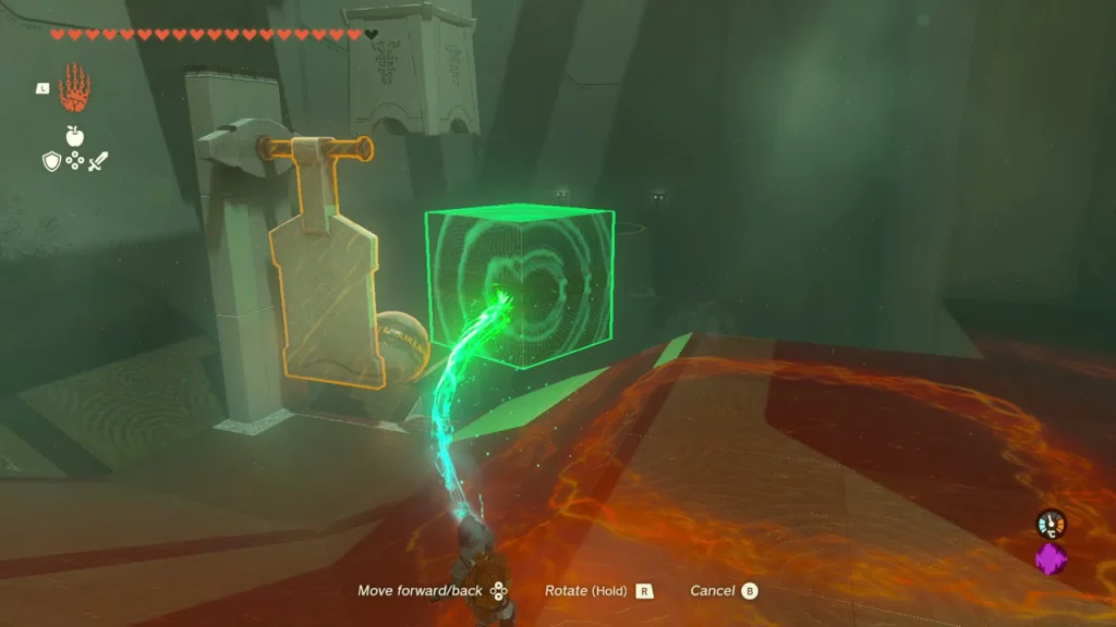 Hinged paddle beside a block over lava in the first room