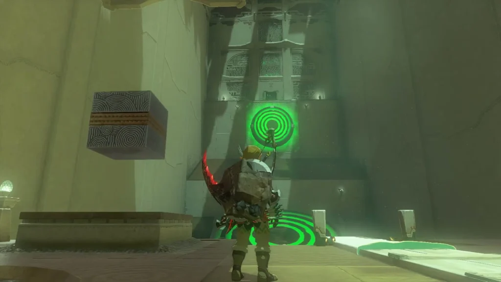 Block above the lever and a lit target high on the wall