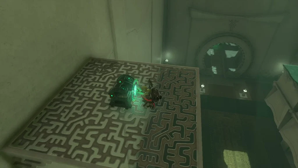 Chest on the maze-patterned floor of the upper room