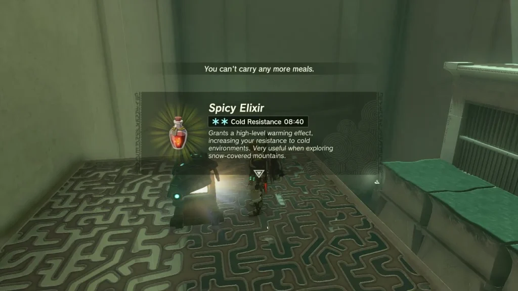 Spicy Elixir item box held up after opening the chest