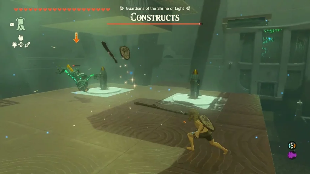 Soldier Construct fighting on a platform with the Constructs health bar above