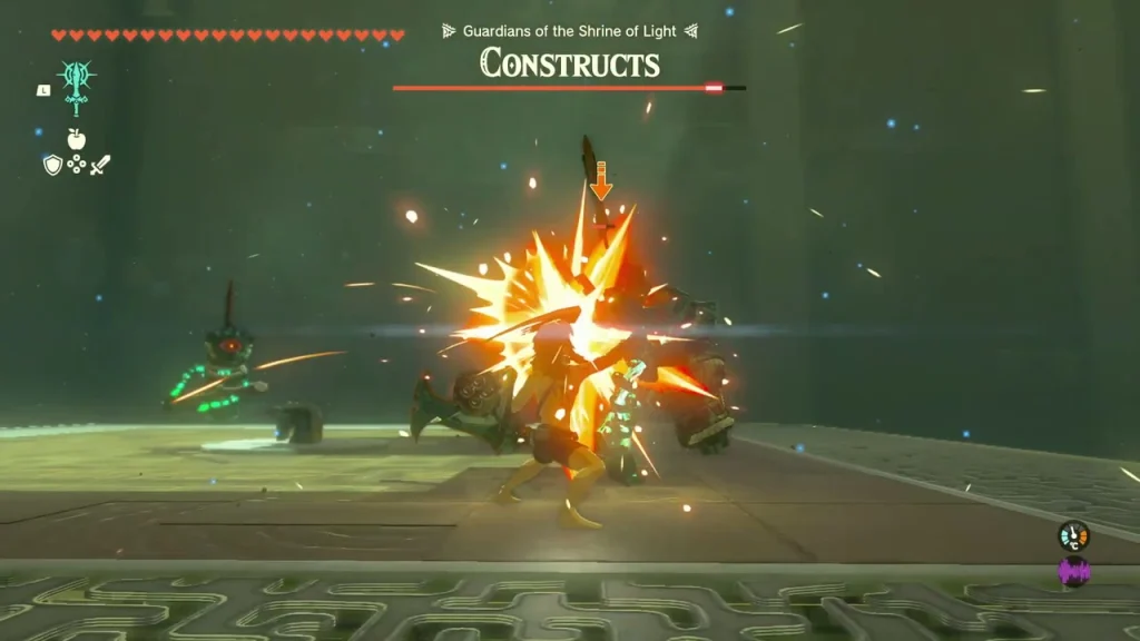 Sparks bursting as a weapon strikes a Construct