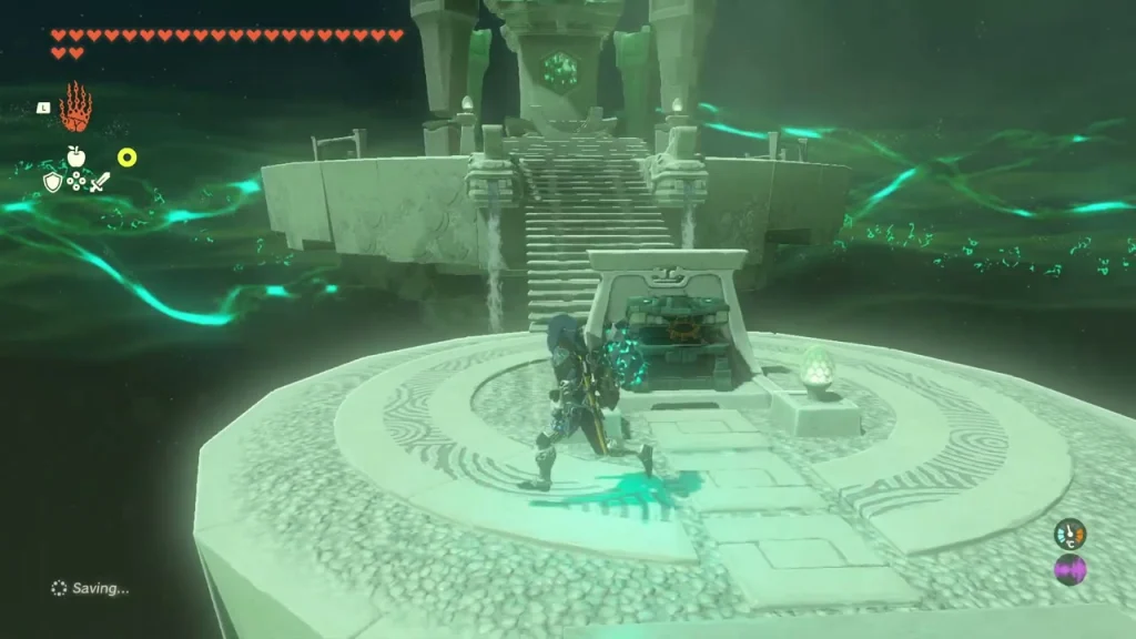 Treasure chest on the round dais below the shrine stairs Treasure chest on the round dais below the shrine stairs
