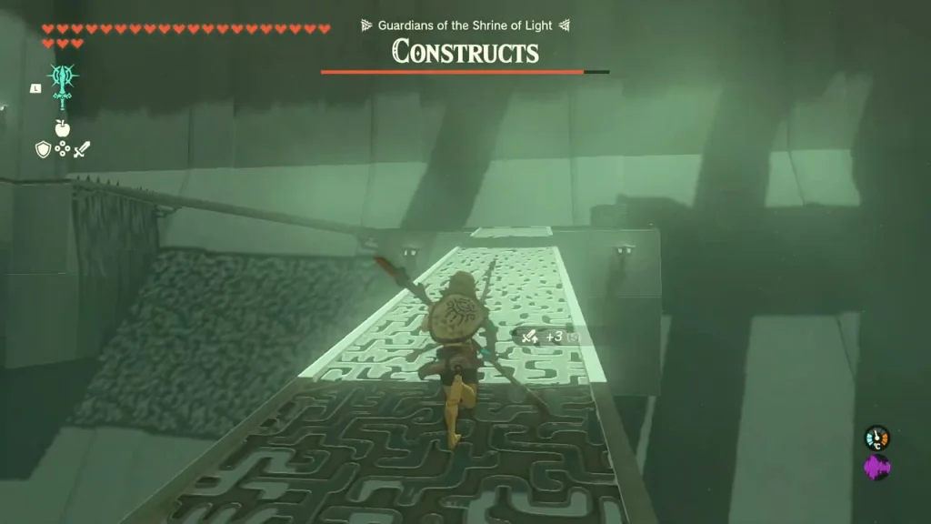 Maze-patterned walkway climbing between shrine walls Maze-patterned walkway climbing between shrine walls
