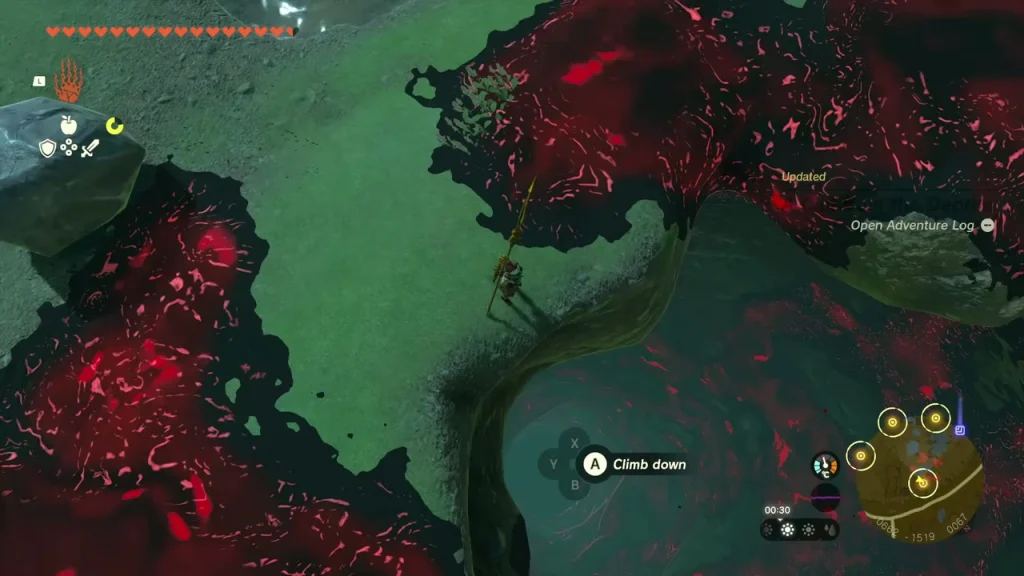 Chasm edge with the quest updated after an eye is dropped Chasm edge with the quest updated after an eye is dropped