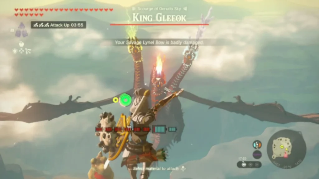 King Gleeok with its three heads raised above the glider King Gleeok with its three heads raised above the glider