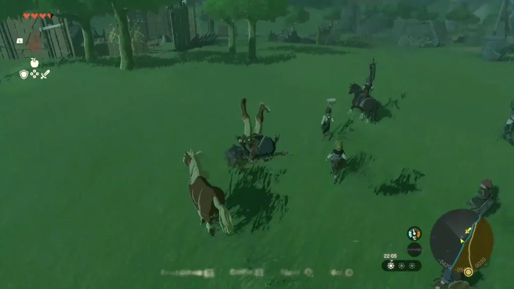 Hoz's mounted squad and foot soldiers gathered on the grassland of Hyrule Field