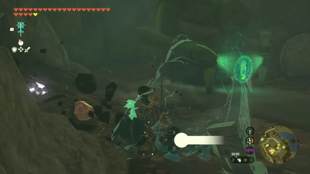 Glowing shrine mound opening at the end of Retsam Forest Cave