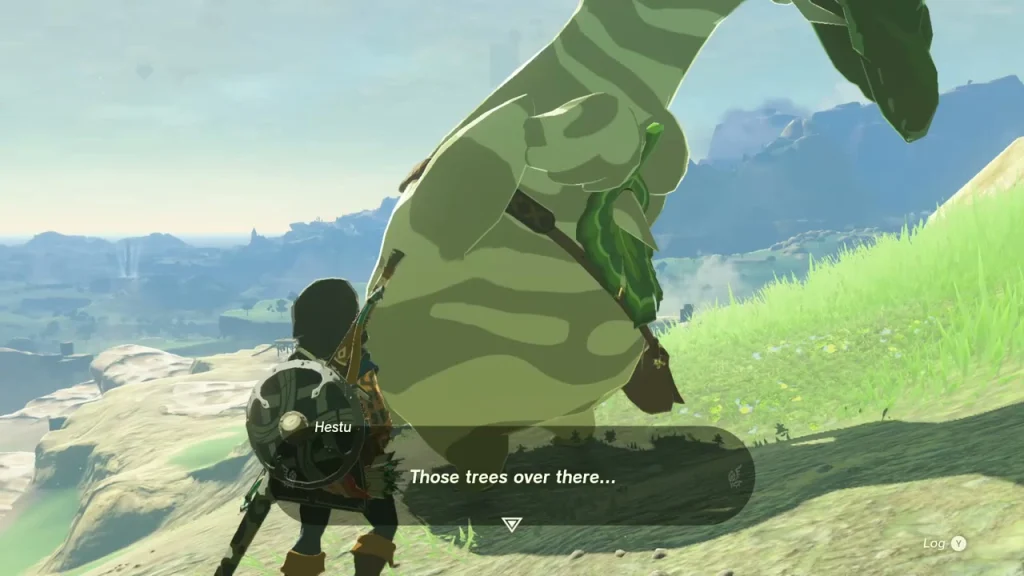 Hestu, a huge Korok with a tree on his head, on the hillside overlooking the plain Hestu, a huge Korok with a tree on his head, on the hillside overlooking the plain