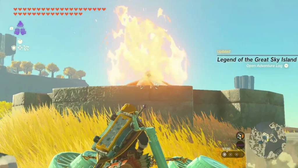 First bonfire burning on a stone platform after a fire arrow hit First bonfire burning on a stone platform after a fire arrow hit