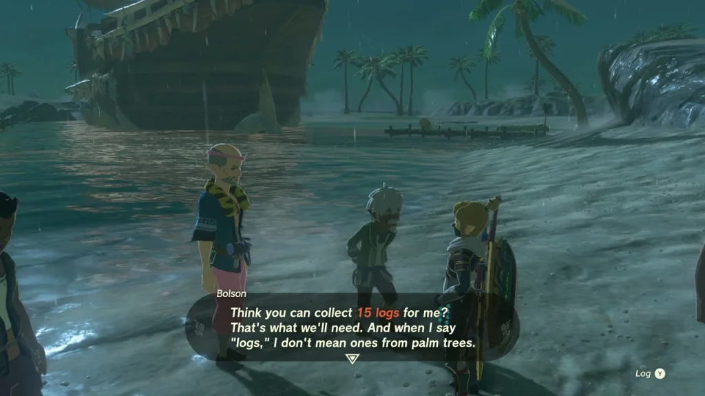 Bolson asking for fifteen logs that are not palm tree logs Bolson asking for fifteen logs that are not palm tree logs