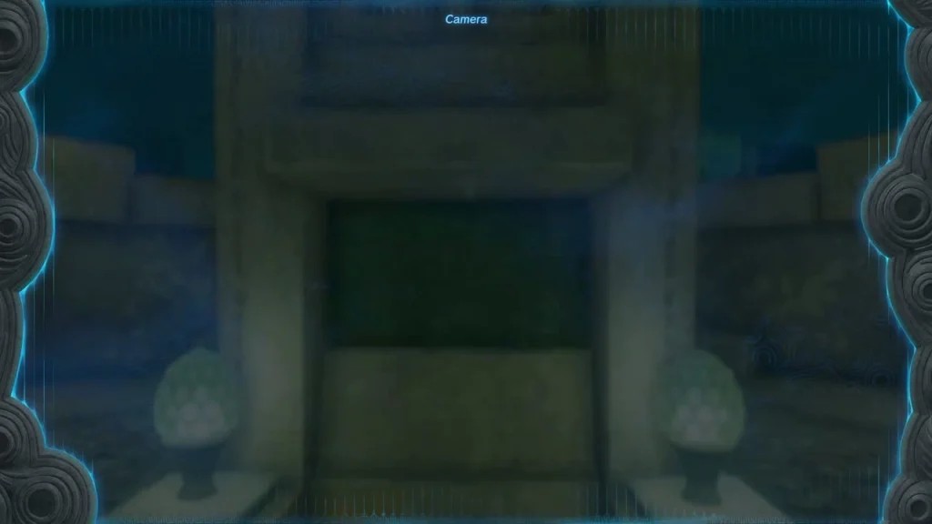Camera frame lined up on a dark stone tablet slab Camera frame lined up on a dark stone tablet slab