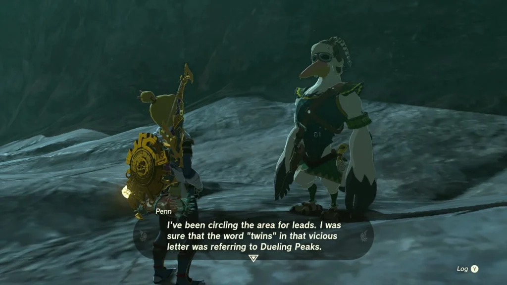 Penn and Link facing each other in the grey rocky hollow