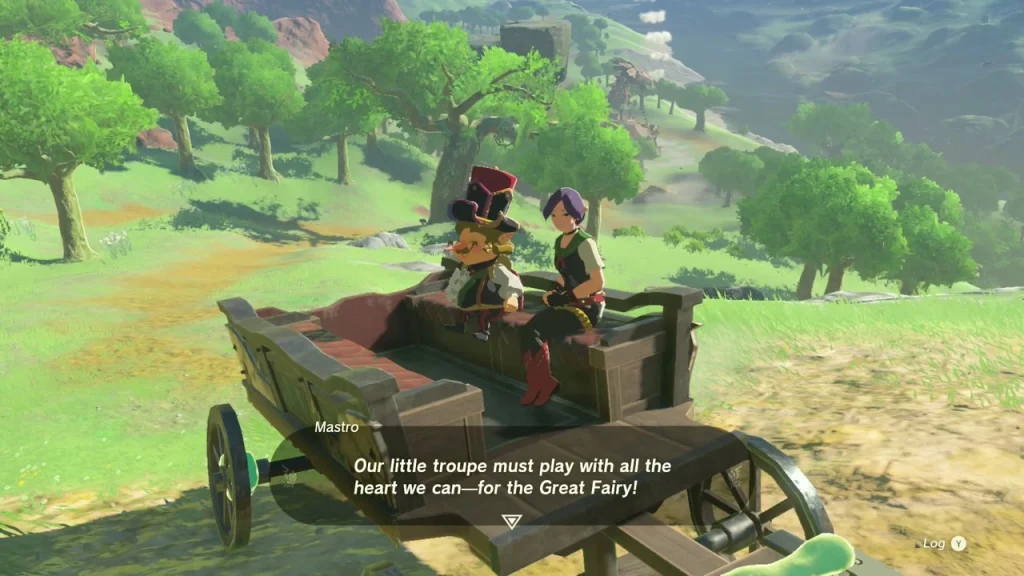 Troupe riding in the wagon on a grassy slope Troupe riding in the wagon on a grassy slope