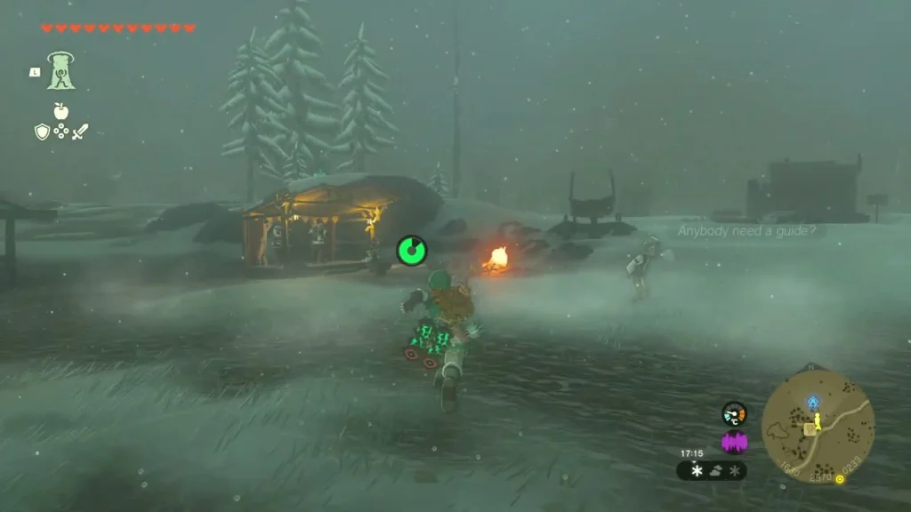 Snowfield Stable in a blizzard with a campfire and the wagon