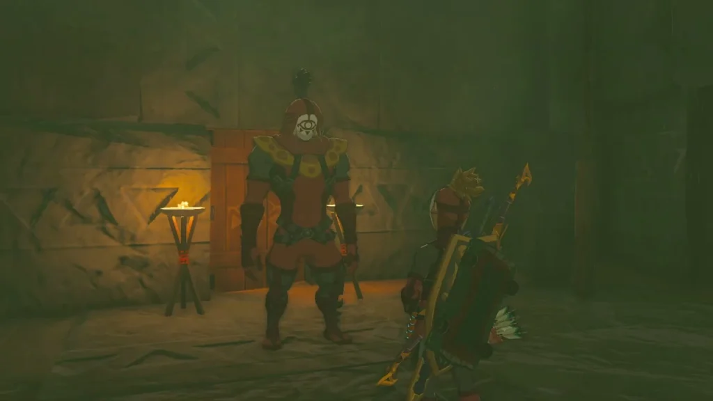 Yiga Blademaster standing in the station beside a torch Yiga Blademaster standing in the station beside a torch