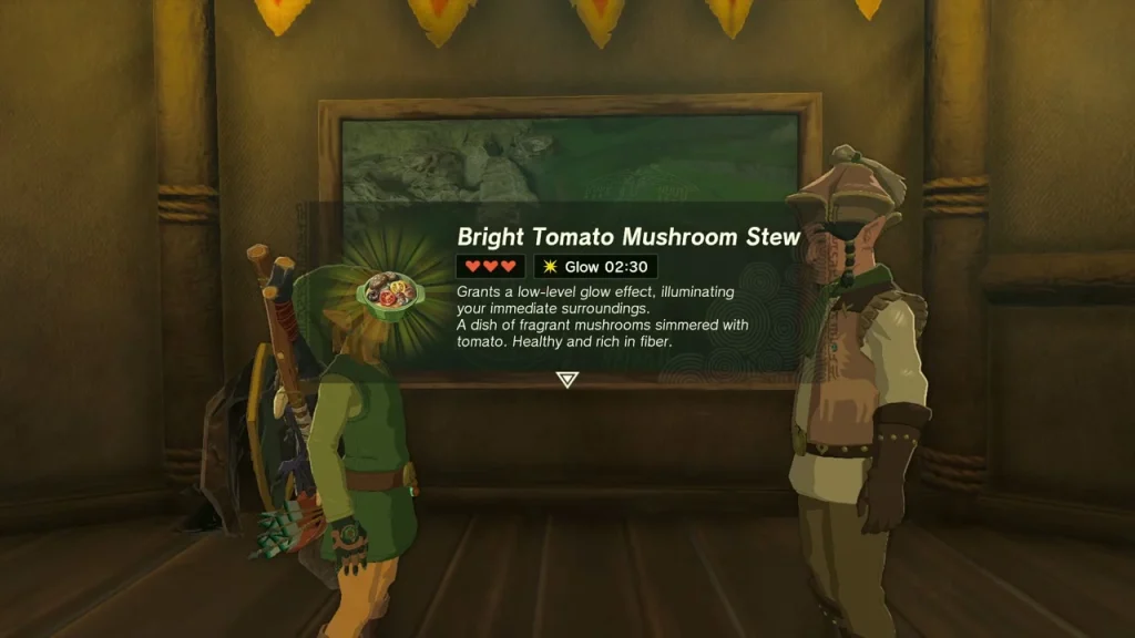 Bright Tomato Mushroom Stew item box held up at the stable counter