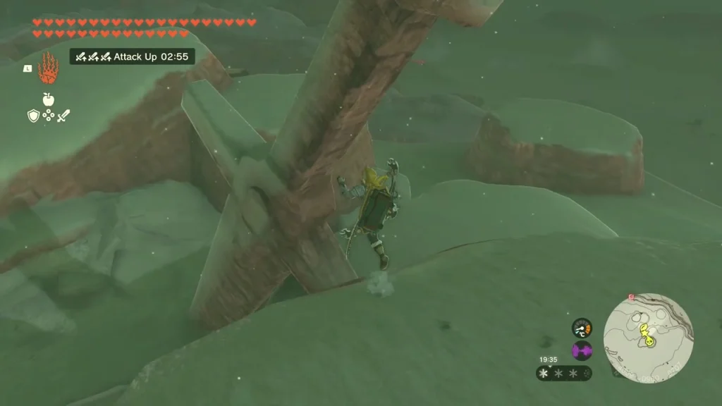 Giant Forgotten Sword stuck in the snowy summit of the Gerudo Highlands