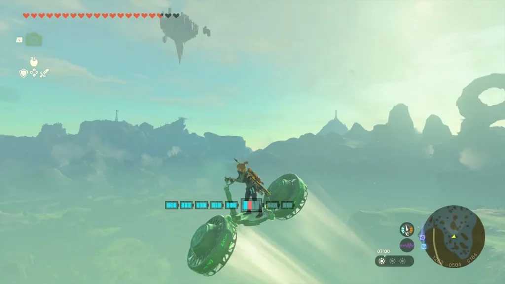 Fan glider flying toward the ring-shaped ruins on the horizon Fan glider flying toward the ring-shaped ruins on the horizon