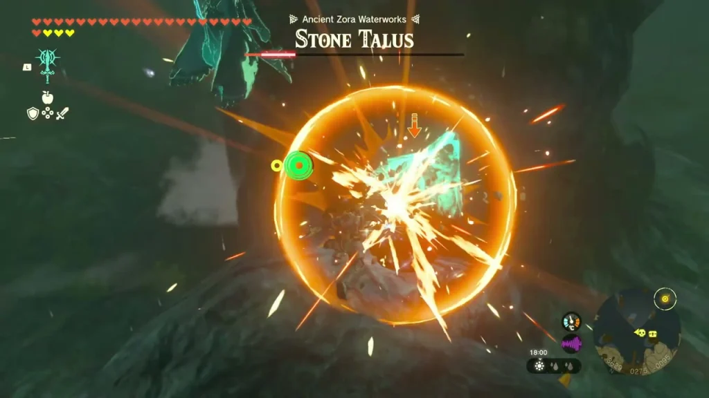 Stone Talus with glowing ore on its back being struck