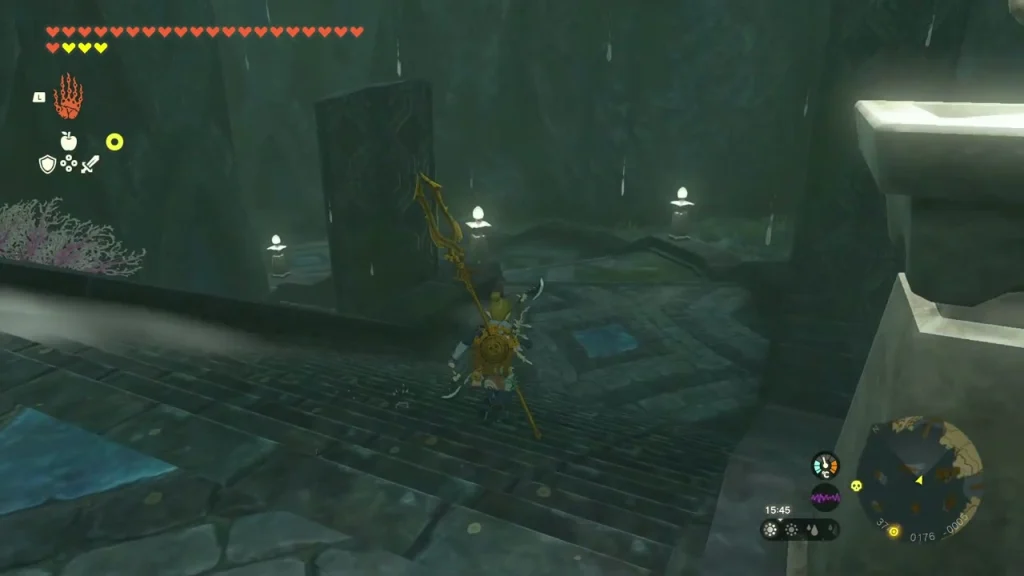 Dark stone hall of the drained Ancient Zora Waterworks