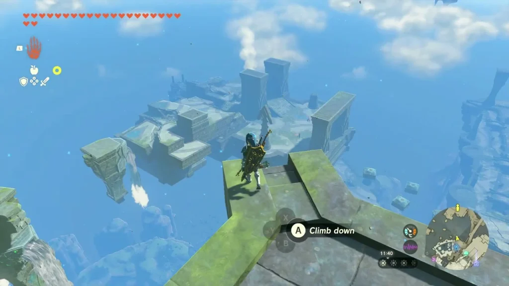 Sky island ruins with a climb-down ledge near Wellspring Island Sky island ruins with a climb-down ledge near Wellspring Island