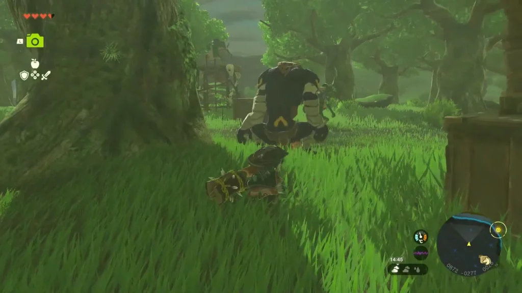 Blue Moblin seen from behind among crates and trees at the camp Blue Moblin seen from behind among crates and trees at the camp