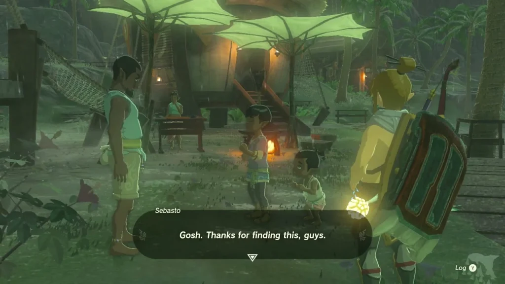 Sebasto standing in front of his hut after the chest is returned Sebasto standing in front of his hut after the chest is returned