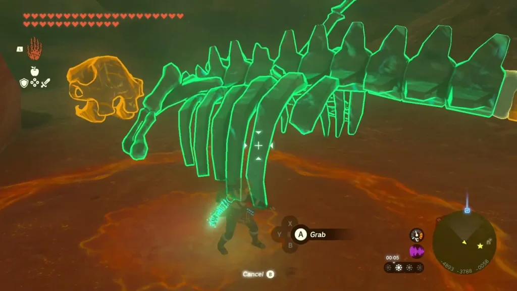 Baby leviathan skeleton outlined in green with head, torso and tail lined up
