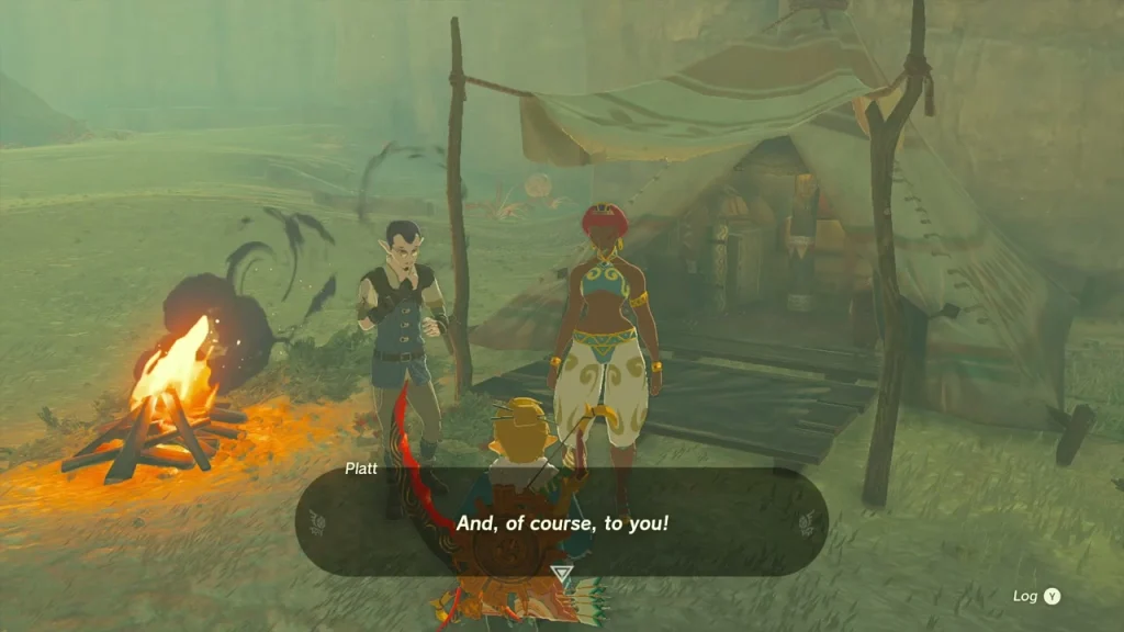 Platt standing beside Malena at their campfire after recovering