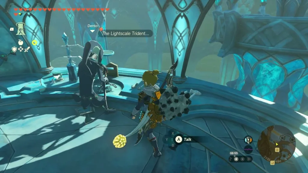 Dento at the forge with the Lightscale Trident ready to hand over
