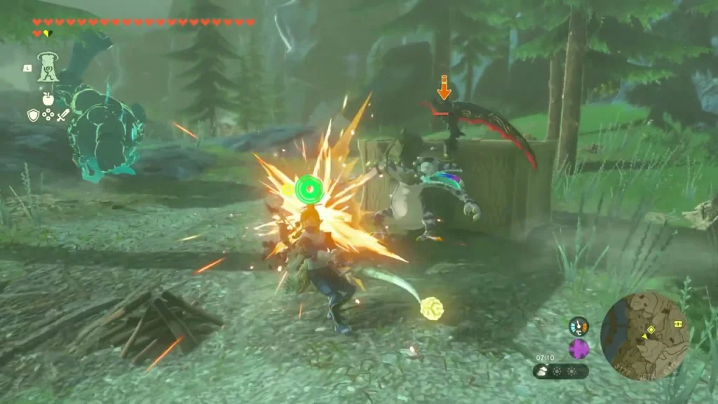 Lizalfos in a forest clearing, an enemy that carries a Zora Spear