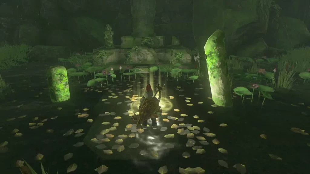 Spring of Courage pool with two mossy pillars and lily pads
