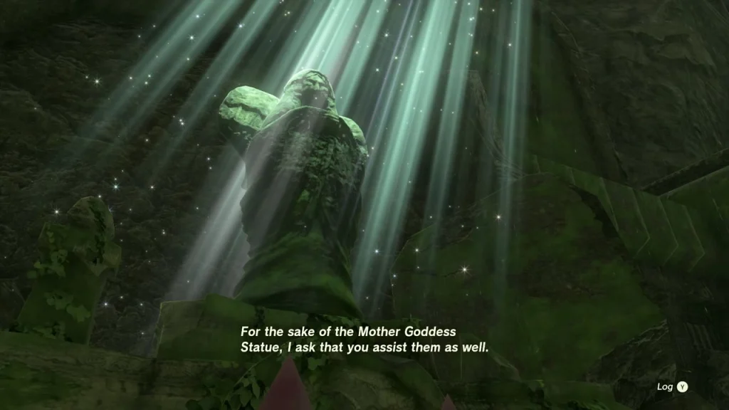 Goddess Statue at the spring beneath beams of light