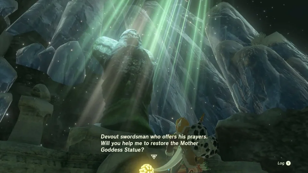 Goddess Statue of the Spring of Wisdom standing in beams of light above the water Goddess Statue of the Spring of Wisdom standing in beams of light above the water