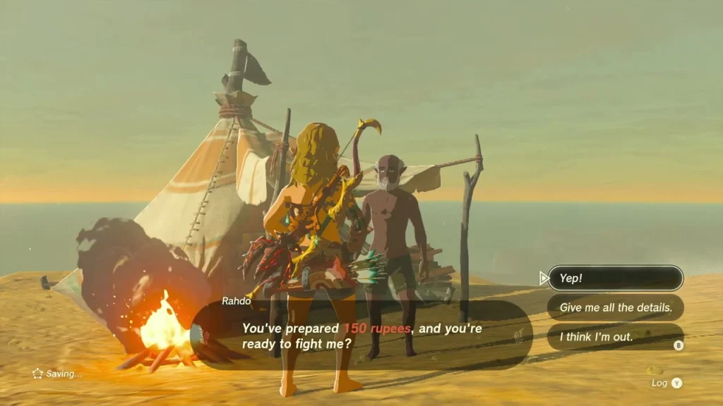 Rahdo at his tent beside a campfire offering the contest for 150 rupees Rahdo at his tent beside a campfire offering the contest for 150 rupees