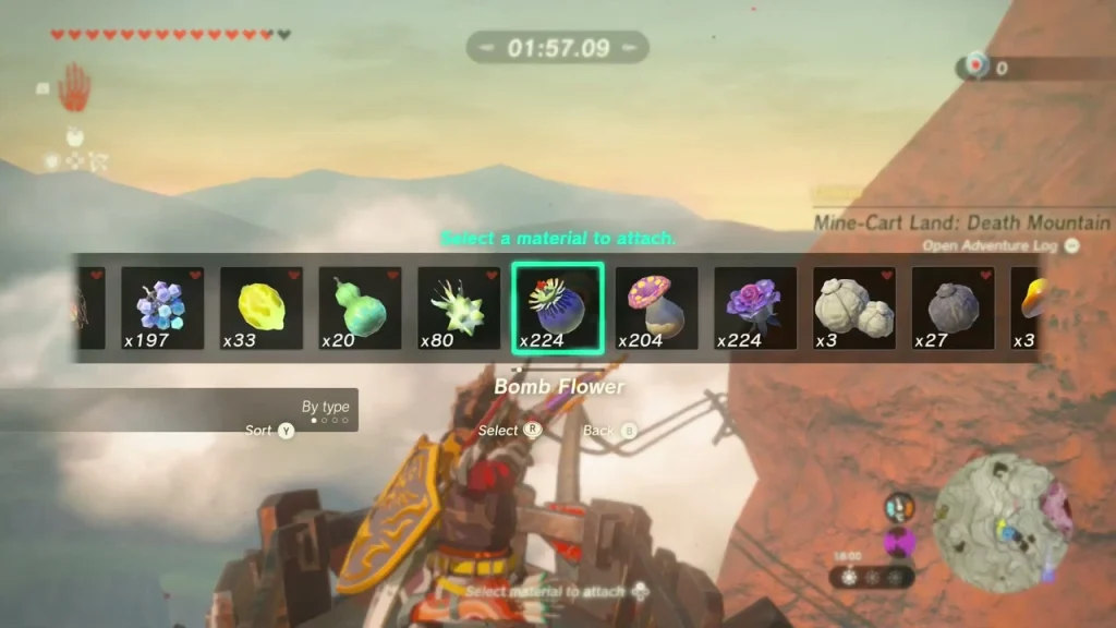 Bomb Flower selected for the arrow with the timer near two minutes