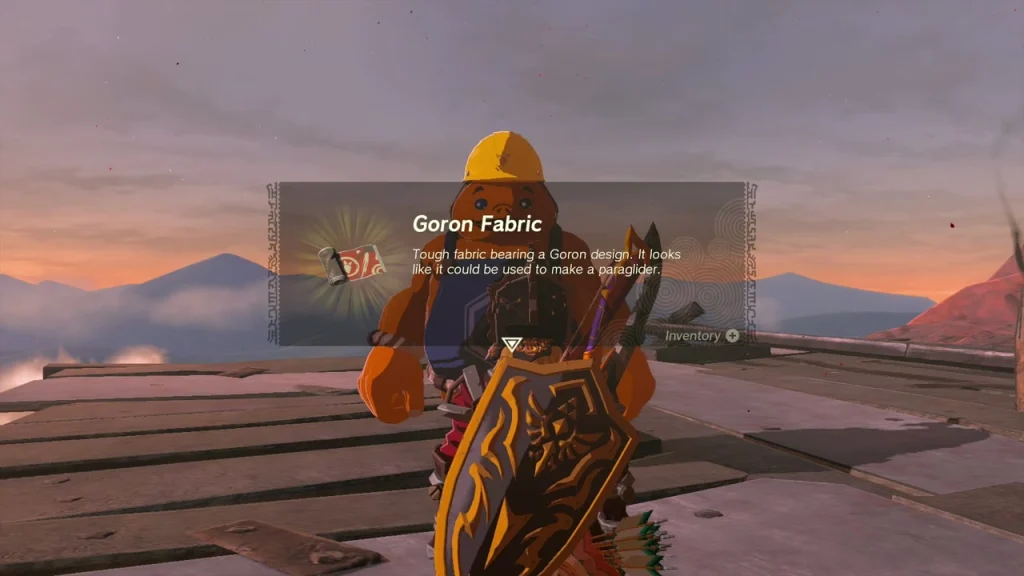 Goron Fabric item box held up beside Kabetta