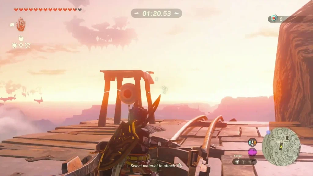 Cart coasting down the winding rails among red rock spires