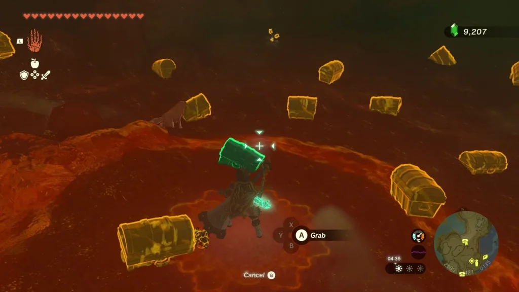 Dozens of chests half buried in the cave floor highlighted with Ultrahand Dozens of chests half buried in the cave floor highlighted with Ultrahand