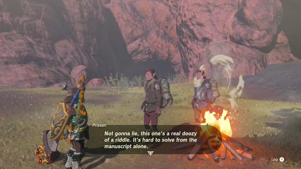 Domidak and Prissen at the campfire with the heroines manuscript