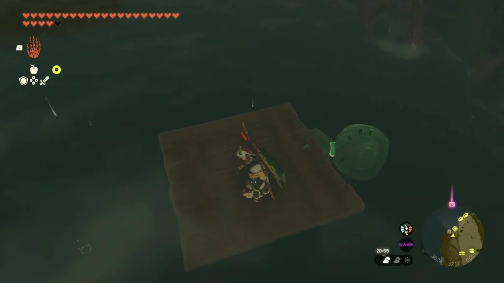 Floating wooden plank with a Zonai fan beside it Floating wooden plank with a Zonai fan beside it