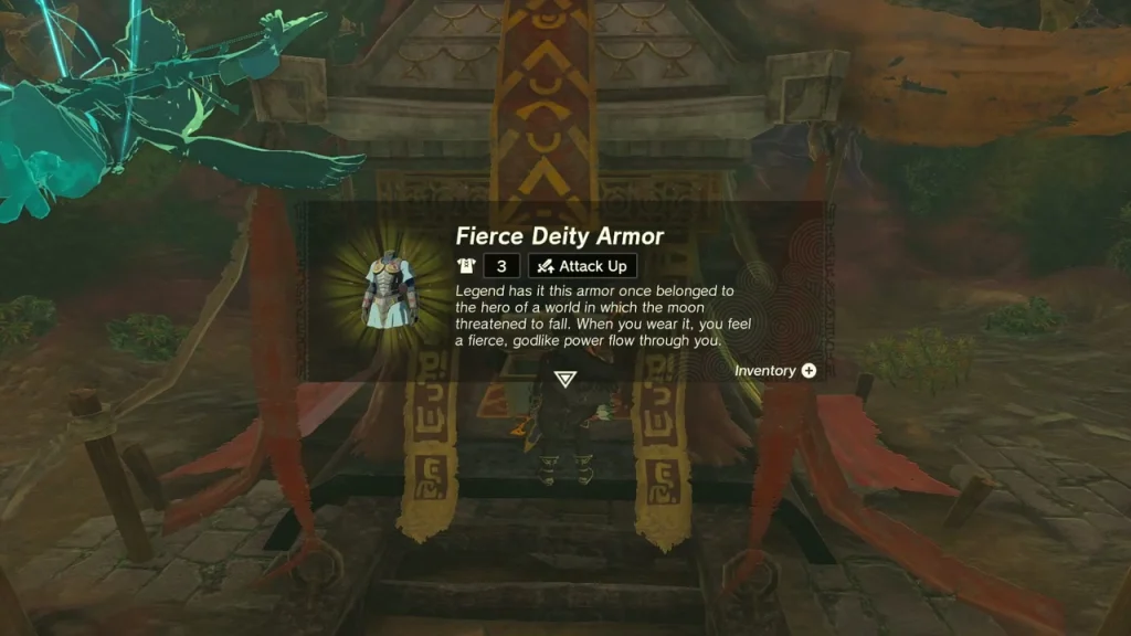 Fierce Deity Armor item box in the banner-hung doorway of the summit cave Fierce Deity Armor item box in the banner-hung doorway of the summit cave
